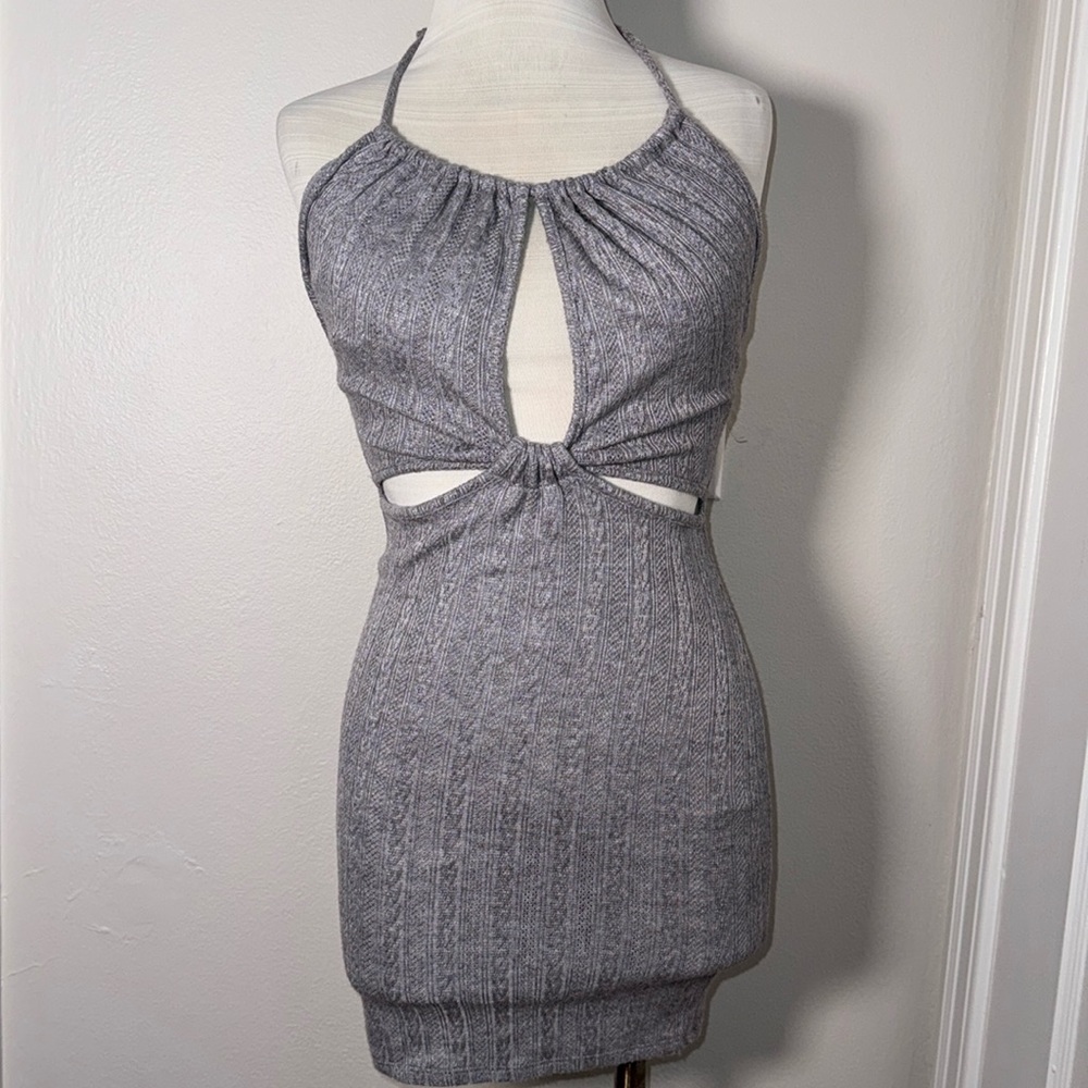 NWT Saints 21 Halter Gray Cut Out Mini Knit Dress Size Small